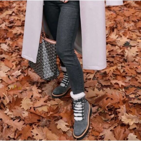 Marc Fisher Izzie Grey Suede Shearling Lace-Up Lug Sole Boots Size 9.5 - Picture 11 of 11